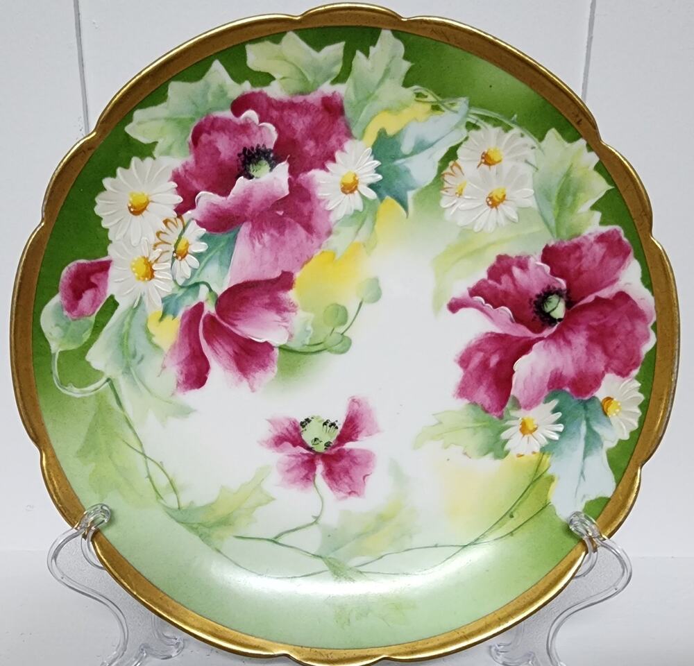 Coronet Limoges France HandPainted Porcelain Plate Roses Gold Rim Scalloped8.75"